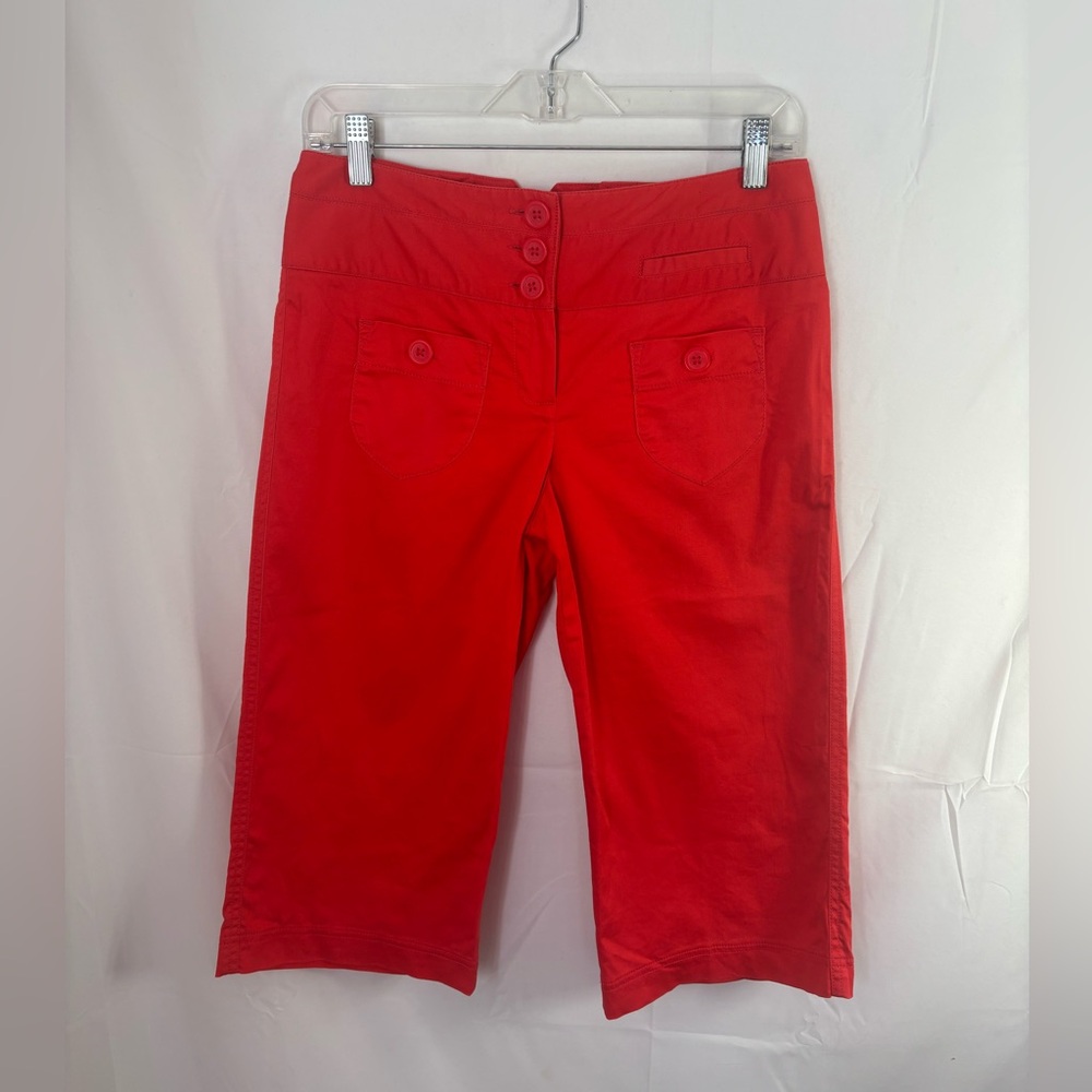 Y2K Red Wide Leg Boho Indie Stretch Capri Pants Low-Mid Rise Size S-M